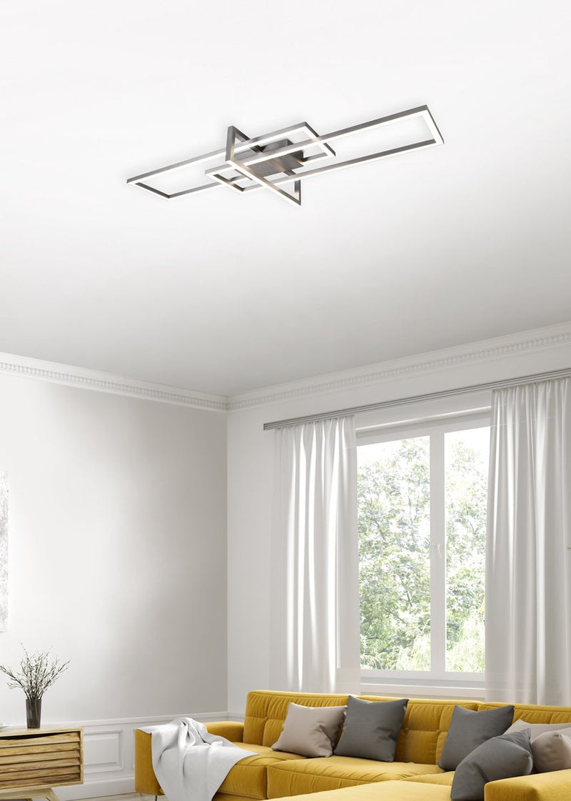 Trio salinas - plafondlamp - nikkel mat - incl. 1x smd 34w - dimbaar met schakelaar - niet dimbaar