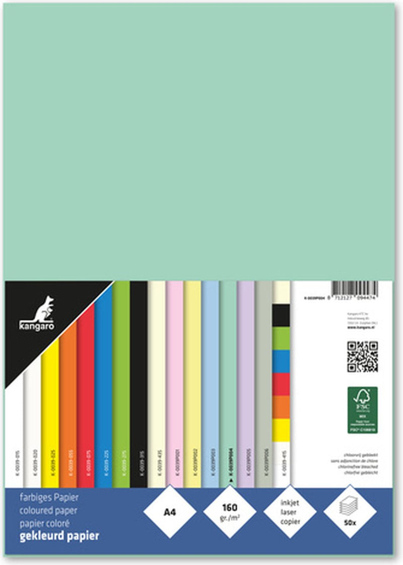 Kangaro papier - a4 - 160 gram fsc - pak 50 vel - pastel groen - k0039p004