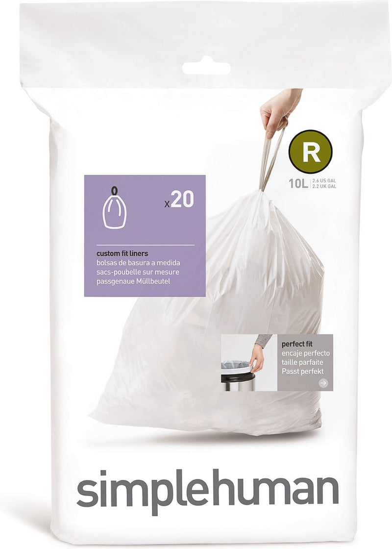 Simplehuman code r afvalzakken - 10 liter - 20 stuks - met trekband - wit