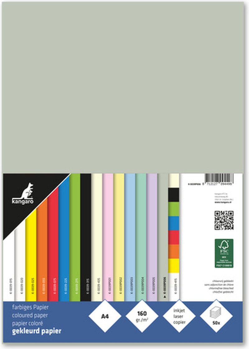 Kangaro papier - a4 - 160 gram fsc - pak 50 vel - pastel grijs - k-0039p006