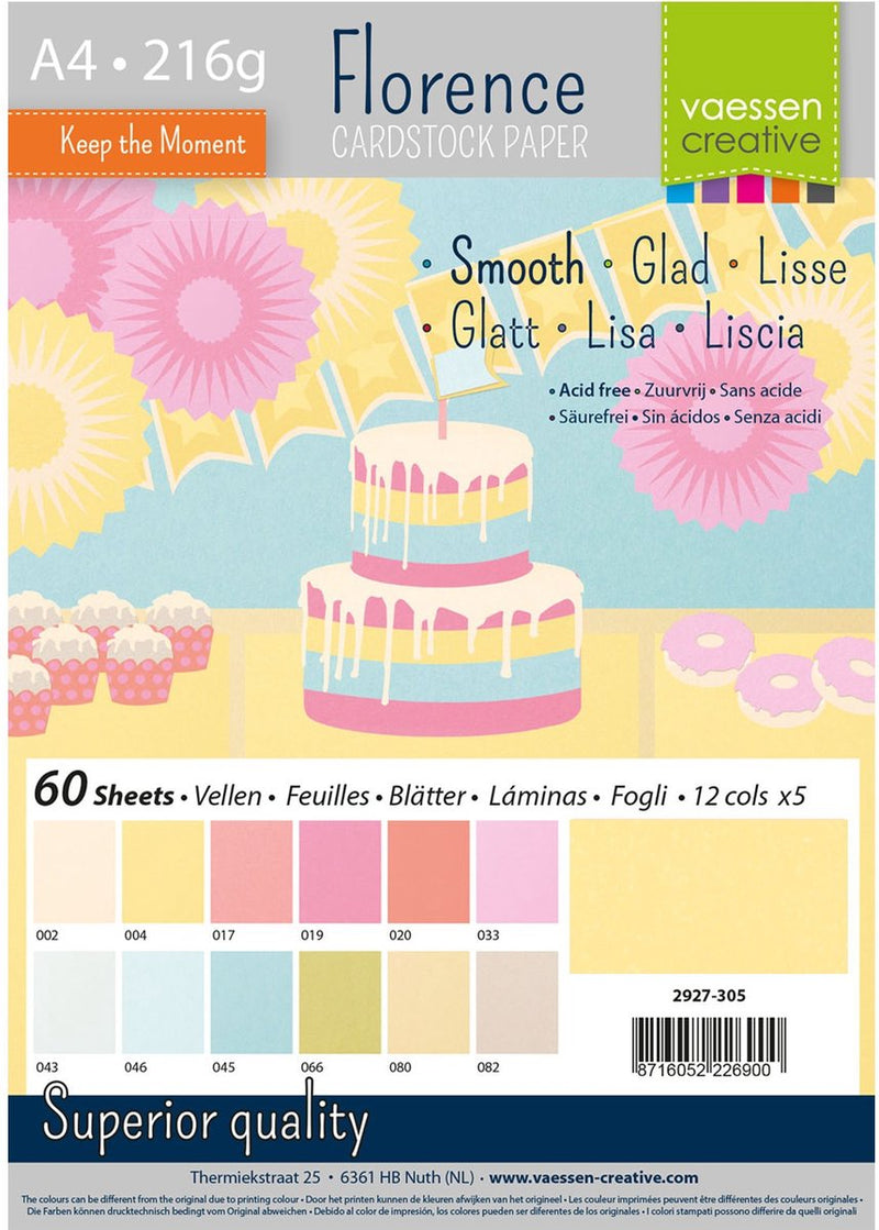 Florence vaessen creative cardstock - paaskleuren - a4 - 60 vellen - glad - 216 g