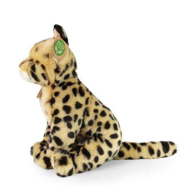 Rappa eco knuffel serval 30 cm - realistische knuffel van recyclede pet flessen - zwart, crème