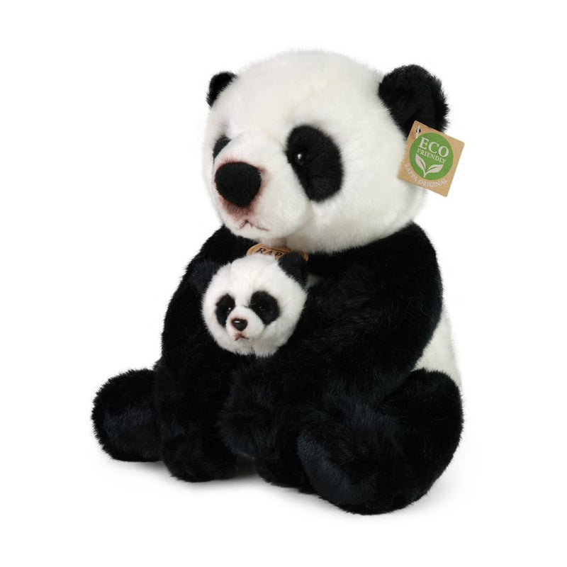Pluche panda met welp 27 cm milieuvriend