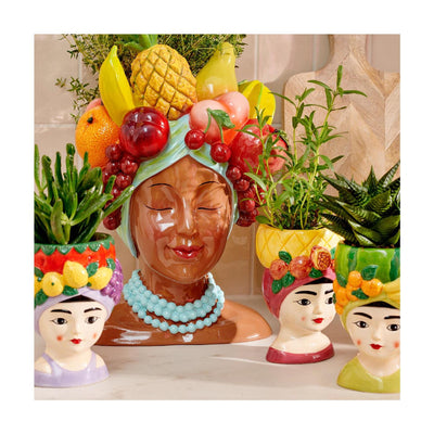 Decoris bloempot vrouw met fruit 8,5x8,5x13,5cm
