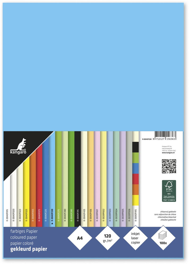 Kangaro papier - a4 - 120 grams - pak 100 vel - azuurblauw - k-0043f230