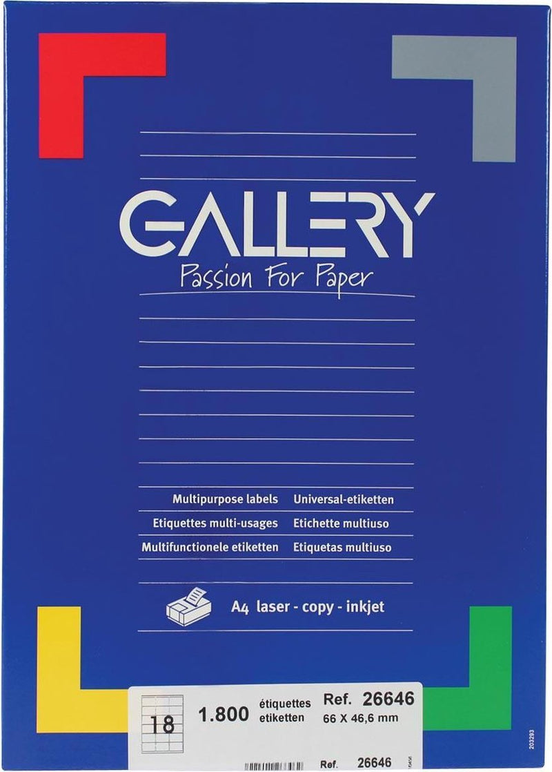 Gallery witte etiketten ft 66 x 46,6 mm (b x h), ronde hoeken, doos van 1.800 etiketten