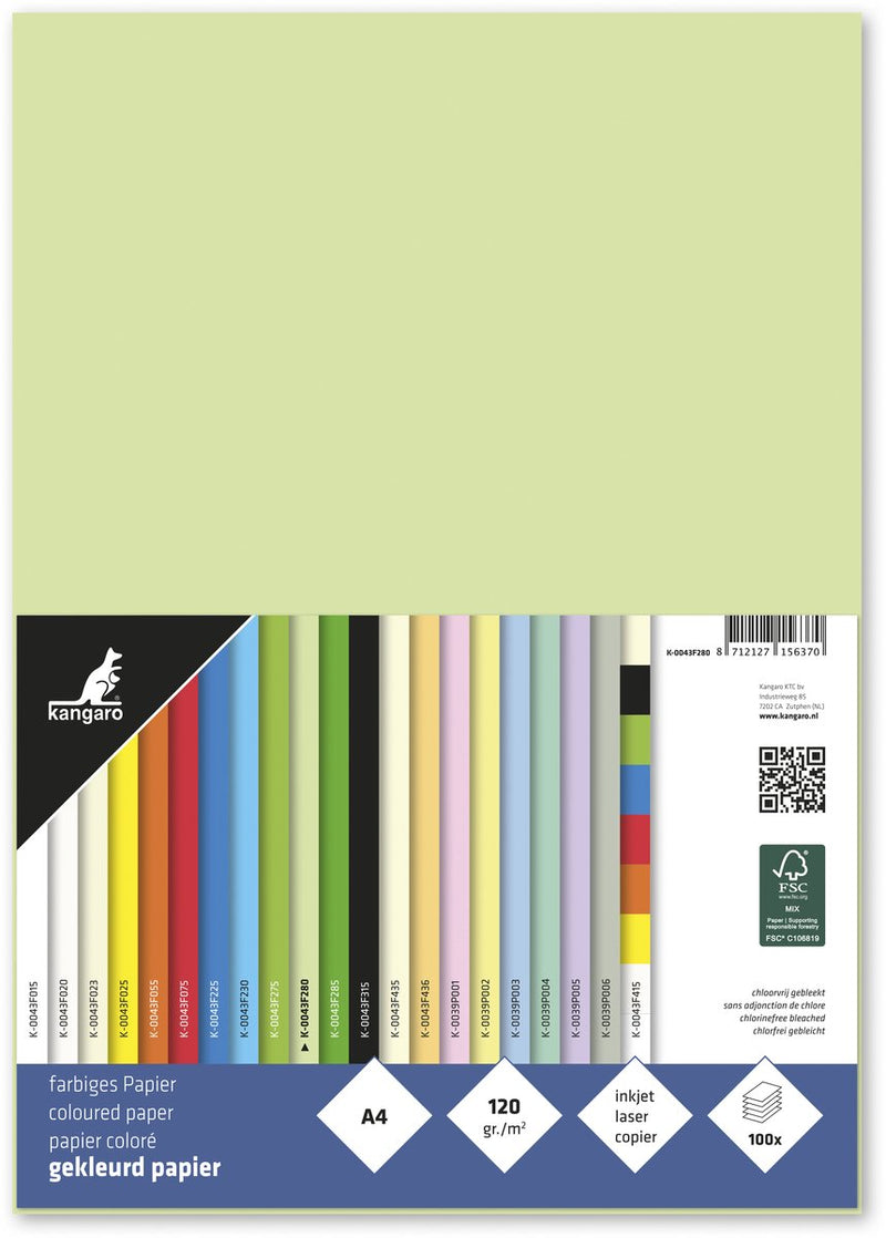 Kangaro papier - a4 - 120 grams fsc - pak 100 vel - lichtgroen - k-0043f280