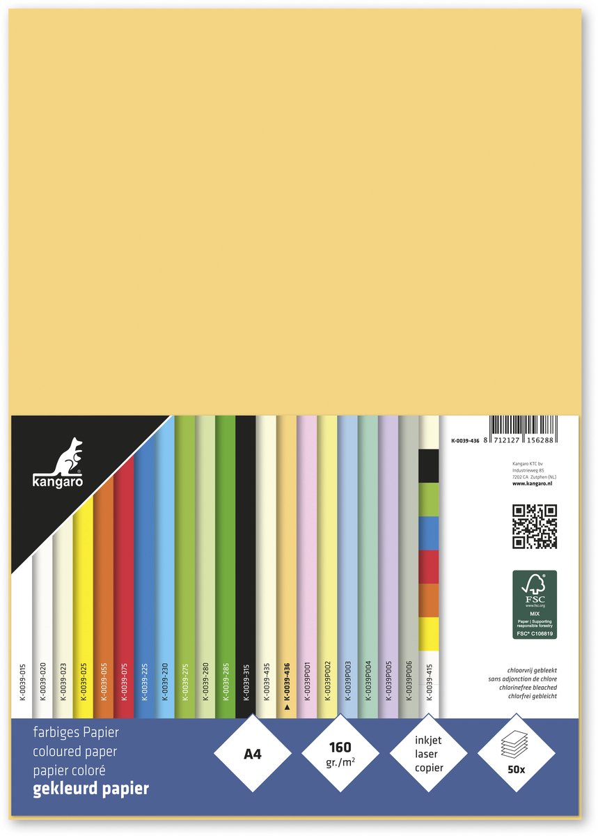 Kangaro papier - a4 - 160 gram fsc - pak 50 vel - donkerchamois