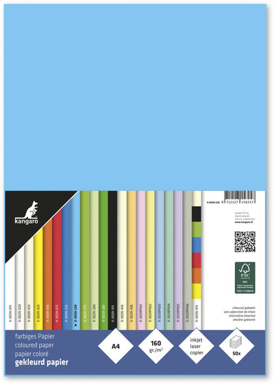 Kangaro papier - a4 - 160 gram fsc - pak 50 vel - azuurblauw