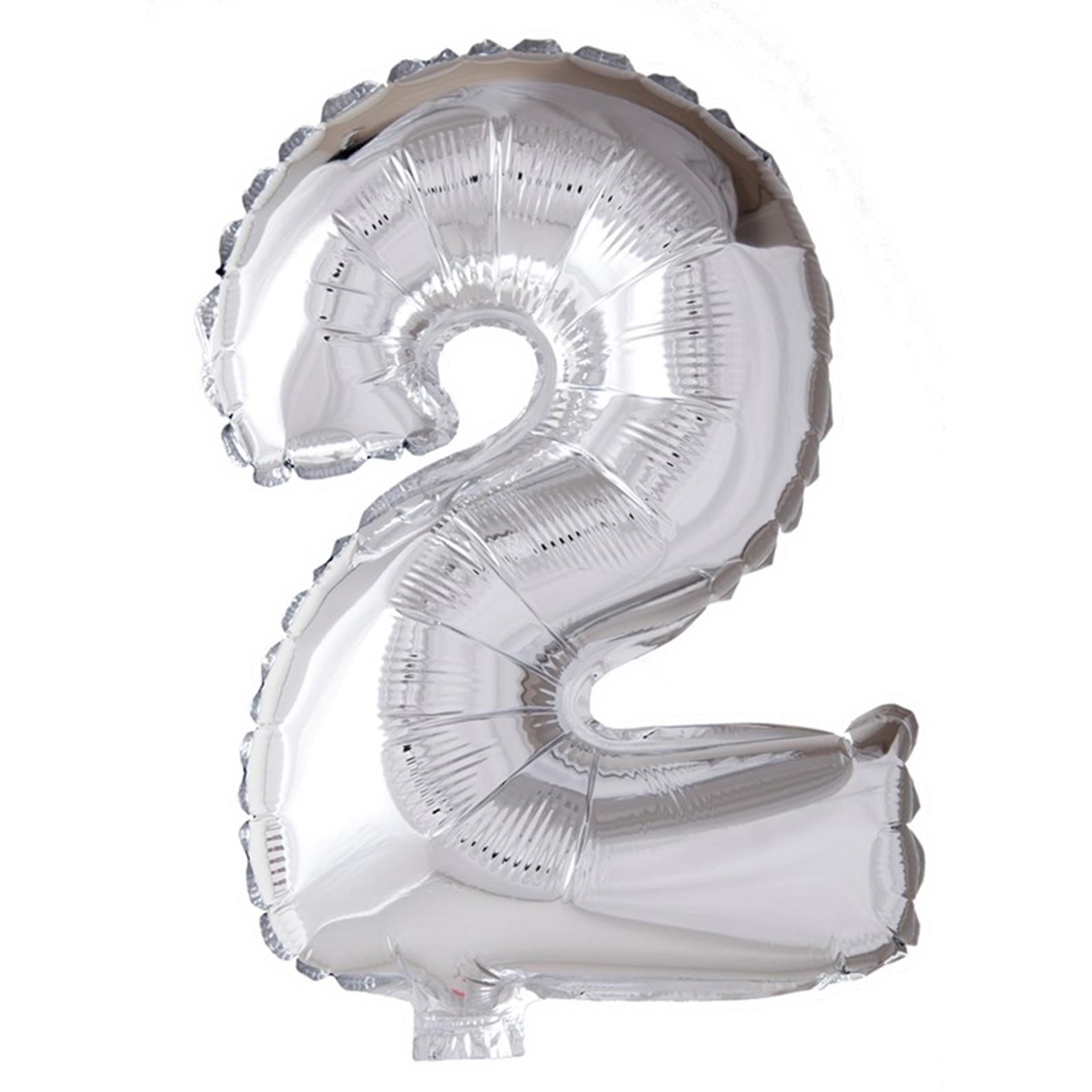 Globos cijfer ballon nummer '2' zilver folie 40cm geschikt voor helium