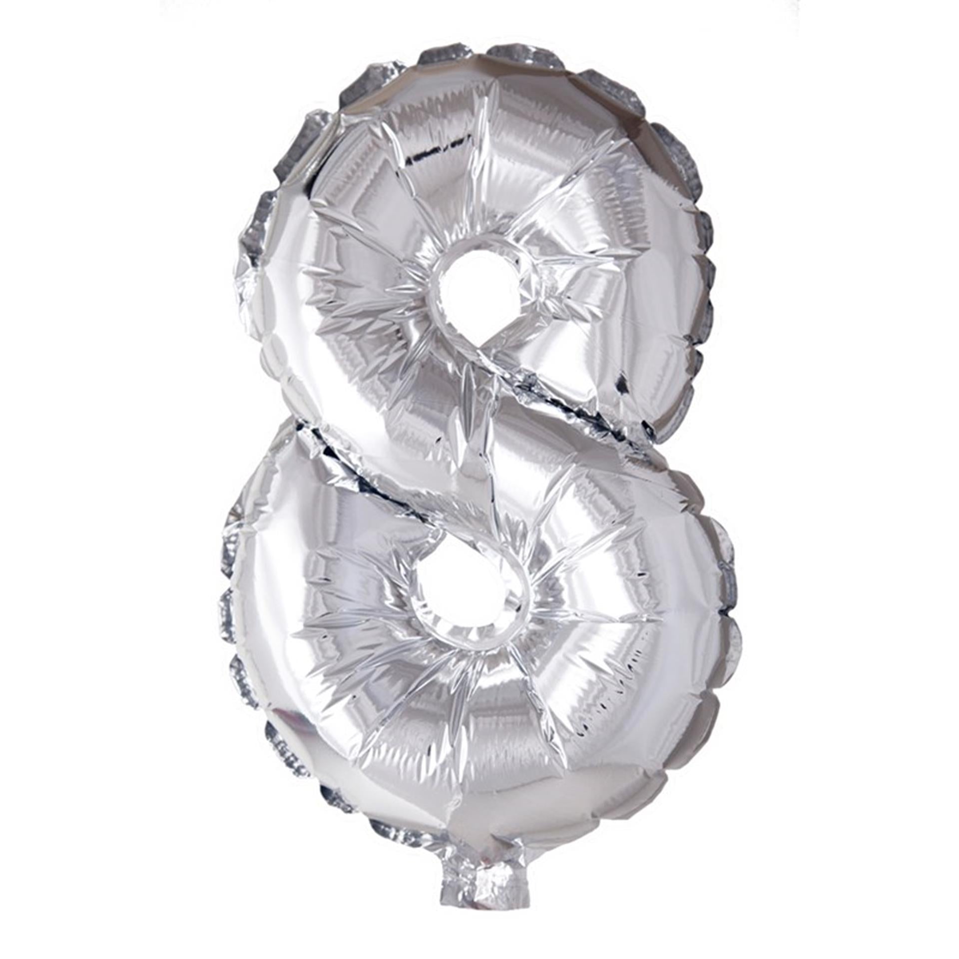 Globos cijfer ballon nummer '8' zilver folie 40cm geschikt voor helium