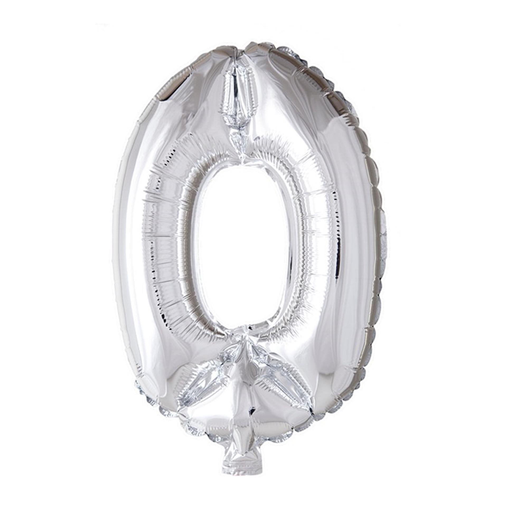 Globos cijfer ballon nummer '0' zilver folie 40cm geschikt voor helium