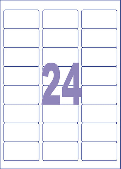 Kangaro etiketten - universeel - zelfklevend - inkjet laser kopieer - 63,5x33,9mm - doos a 25 vel - 24 stickers per vel