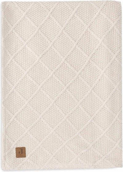 Jollein - deken ledikant 100x150cm - dekentje baby - check knit oatmeal teddy fleece