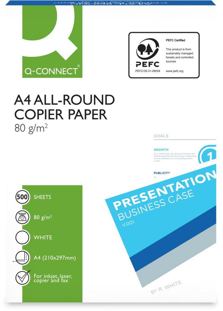 Q-connect all-round kopieerpapier, ft a4, 80 g, doos met 5 pak van 500 vel, wit
