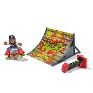 Tech deck shred n' blast sk8board, gemotoriseerd fingerboardspeelgoed met skater en schans voor snelle acties en hoge sprongen