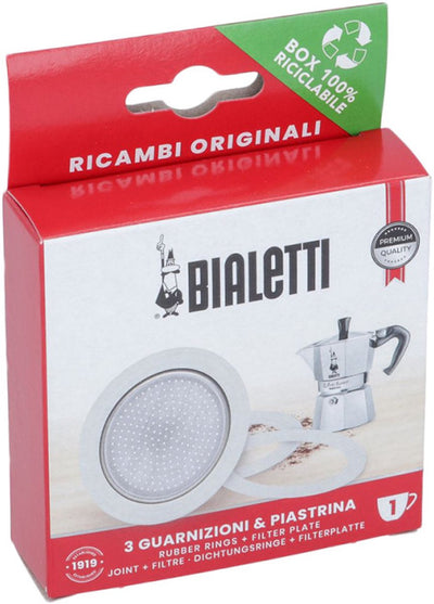 Bialetti blister 3 gasket - 1 filter 1t new moka fiammetta dama express rainbow