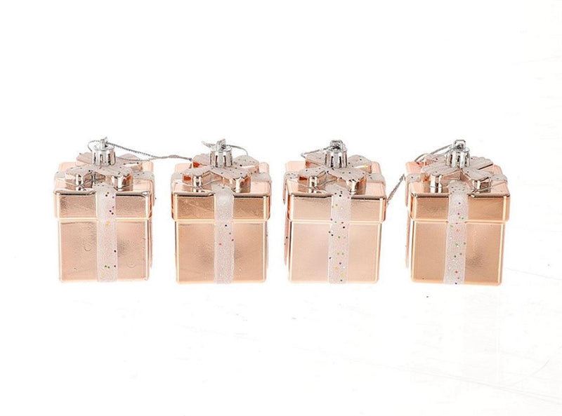 Hbx natural living kersthanger cadeautje set a 4 stuks roze
