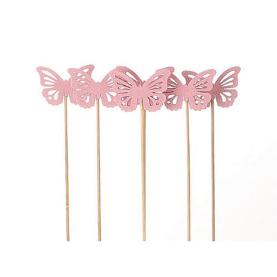 Hbx natural living steker vlinder papilio op stok 6 stuks 50cm roze