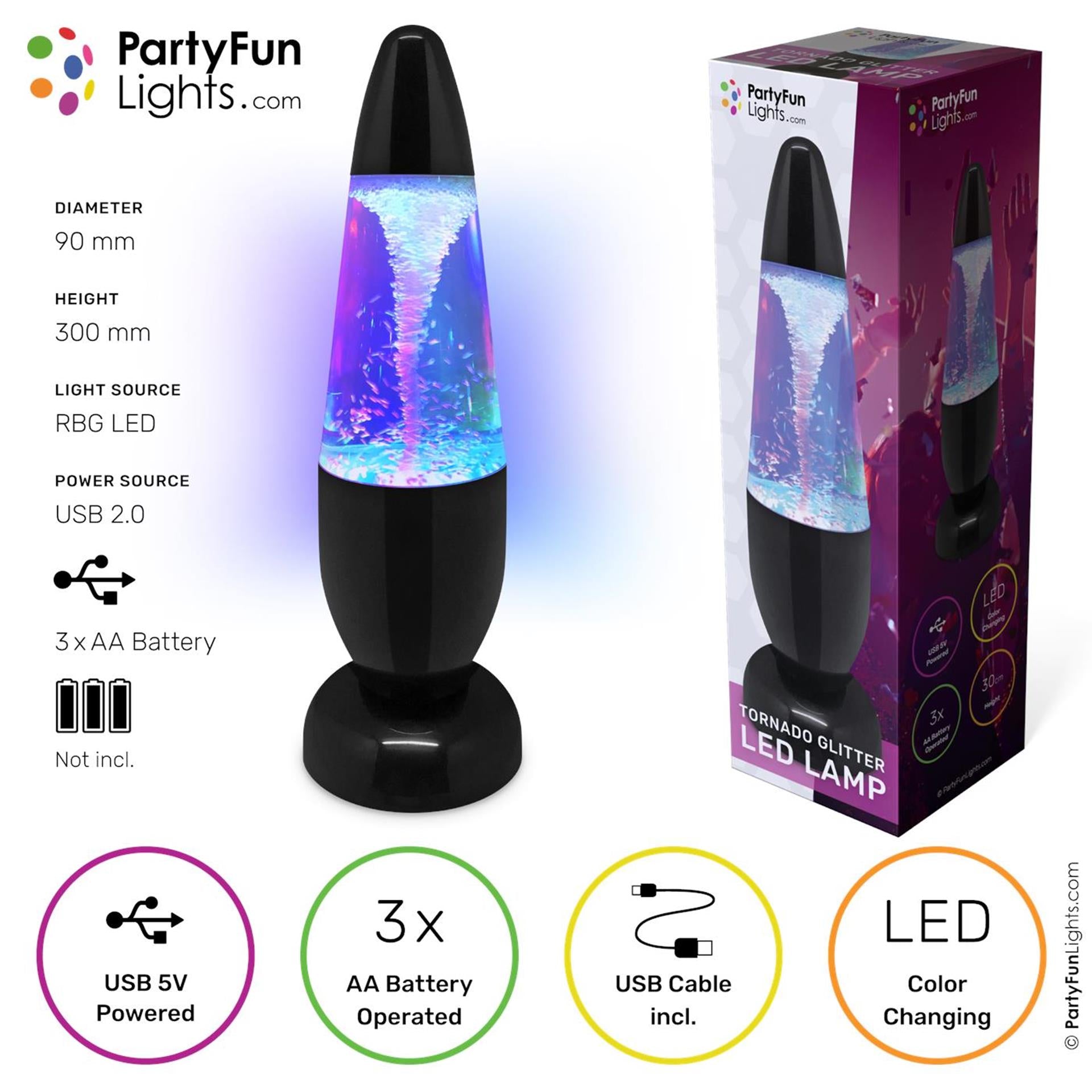 Partyfun lights tafellamp tornado glitter led