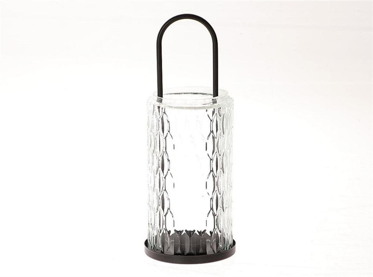 Hbx natural living lantaarn glas zwart metaal dia10x27.5cm