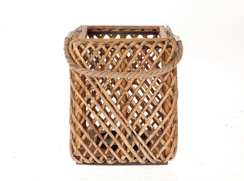 Hbx natural living lantaarn met glas 20x20x25cm bruin
