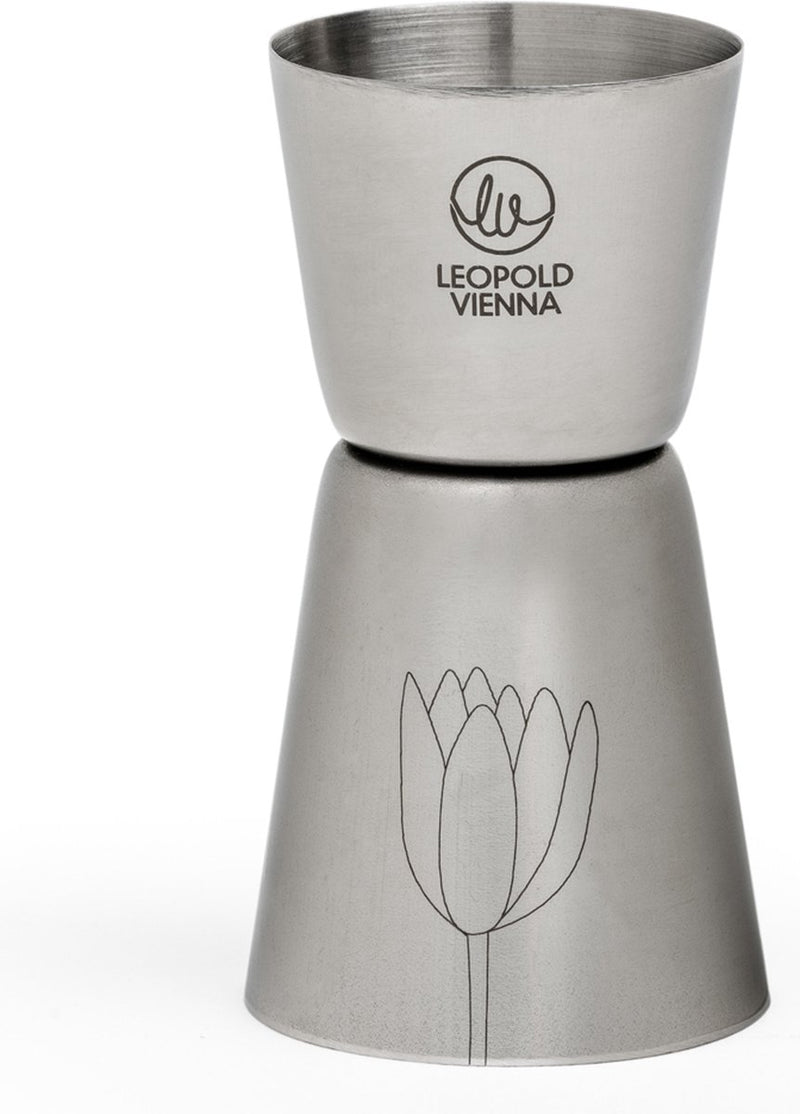 Leopold vienna - barmaatje 20 40ml cocktail rvs jigger - pipet met lasergravure flowers