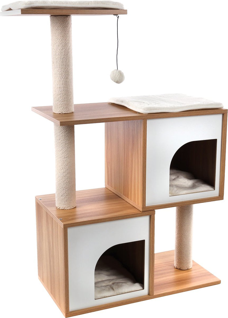 Flamingo krabpaal – dana beige ecru naturel wit – 74x35x107 cm – luxe krabpaal met ligplateaus, schuilplaatsen speeltje – kattenboom met afneembare kussens – antislip rubber voetjes