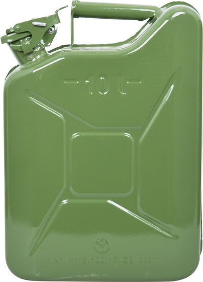 Carpoint metalen jerrycan 10 liter – un keur – lekvrije beugelsluiting – voor benzine e85 – stevig staal – groen