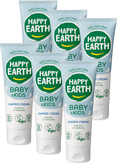 Happy earth bundel zink billencrème baby kids - 100% natuurlijk - microplasticvrij - babyverzorging – parfumvrij - met zinkoxide – luierzalf – geschikt voor pasgeborenen – 6 x 75ml - voordeelverpakking