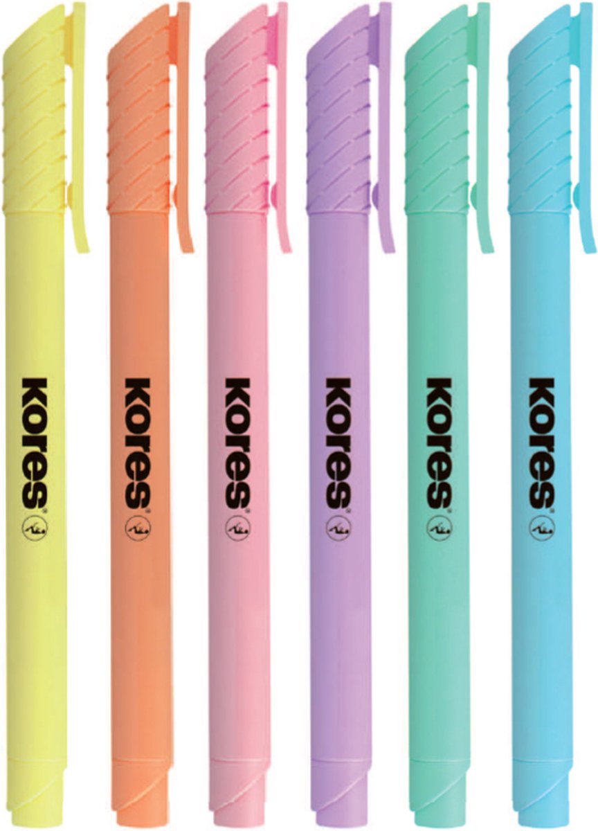 Kores tekstmarker high liner pastel, beitelpunt 3mm, set 6 stuks