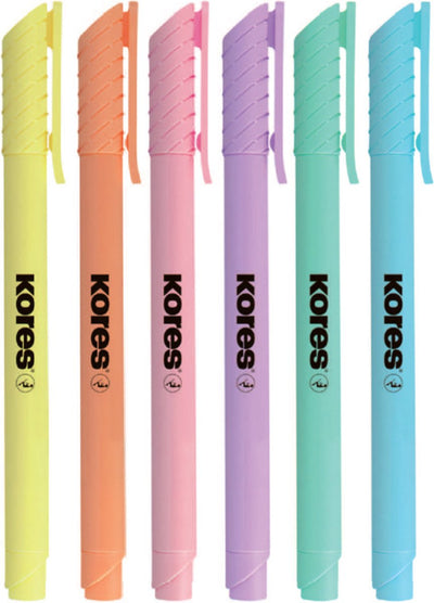 Kores tekstmarker high liner pastel, beitelpunt 3mm, set 6 stuks