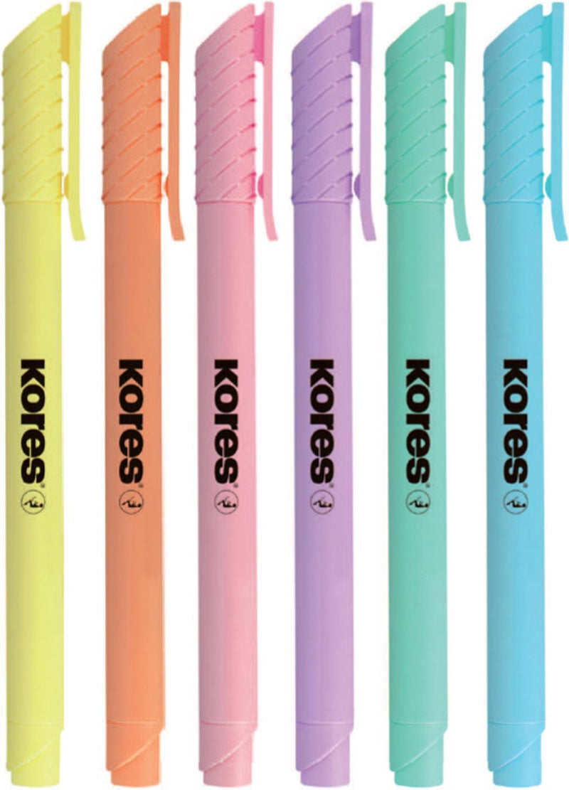Kores tekstmarker high liner pastel, beitelpunt 3mm, set 6 stuks