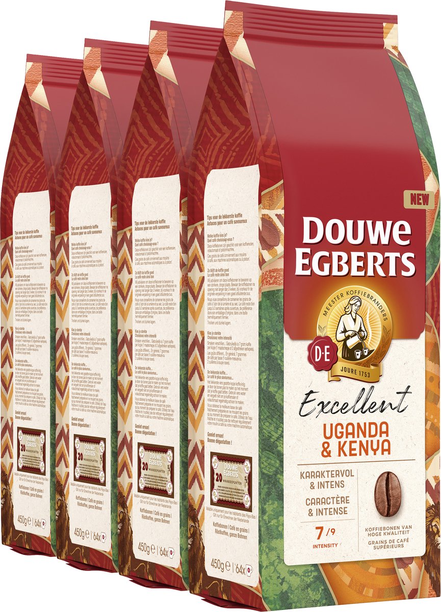 Douwe egberts excellent uganda kenya koffiebonen 4 x 450 gram