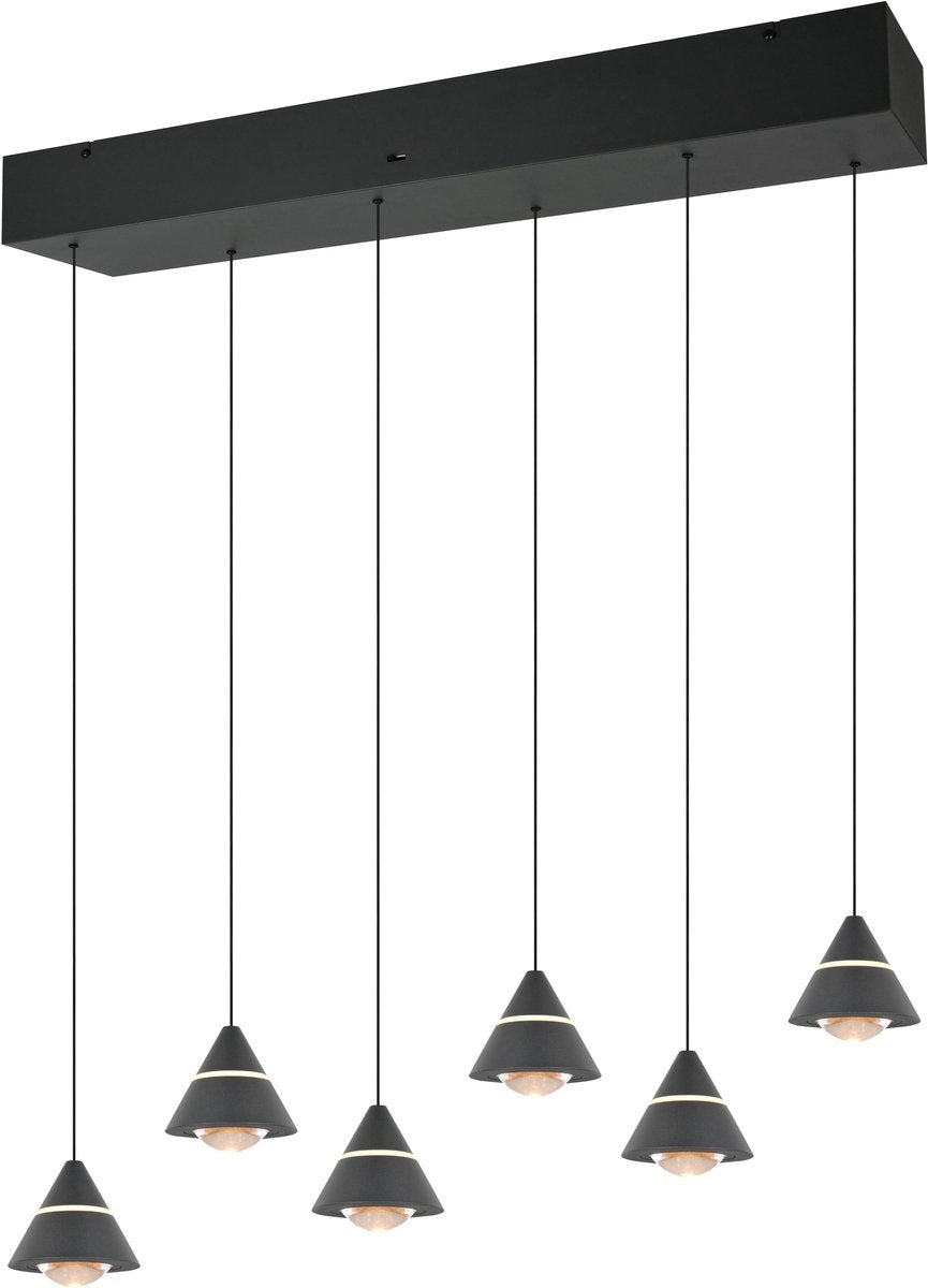 Trio romeo - hanglamp - zwart mat - incl. 6x smd 7 w - plafondbevestiging - traploos in hoogte verstelbaar - dip - schakelaar - niet dimbaar