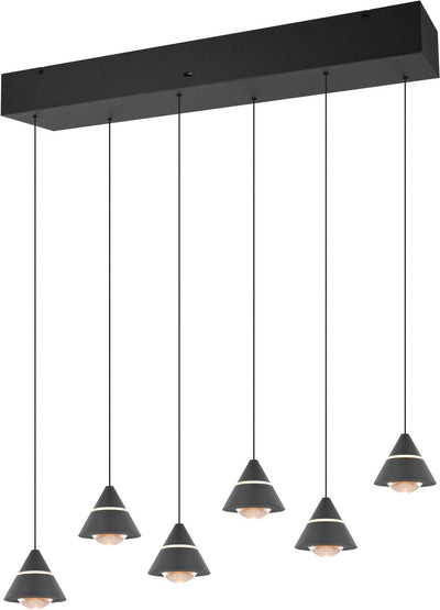Trio romeo - hanglamp - zwart mat - incl. 6x smd 7 w - plafondbevestiging - traploos in hoogte verstelbaar - dip - schakelaar - niet dimbaar