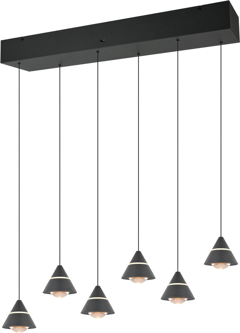 Trio romeo - hanglamp - zwart mat - incl. 6x smd 7 w - plafondbevestiging - traploos in hoogte verstelbaar - dip - schakelaar - niet dimbaar
