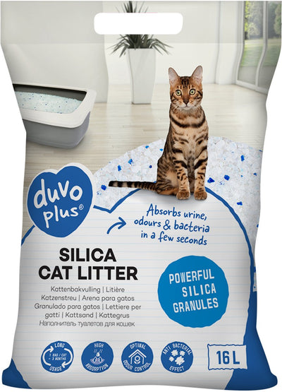 Duvo plus silica kattenbakvulling 16l - premium kattengrind kattengrit geurloos stofvrij