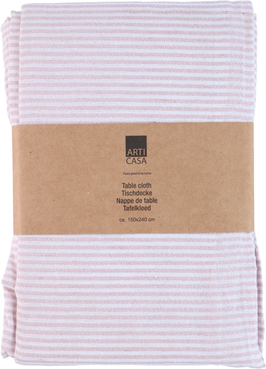 Arti casa tafelkleed 150x240 cm - tafelkleed roze gestreept - tafelkleed materiaal mix polyester katoen lurex - tafelkleed voor eettafel - wit roze