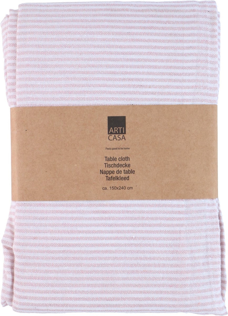Arti casa tafelkleed 150x240 cm - tafelkleed roze gestreept - tafelkleed materiaal mix polyester katoen lurex - tafelkleed voor eettafel - wit roze