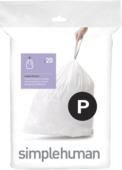 Simplehuman code p afvalzakken - 60 liter - 20 stuks - met trekband - wit