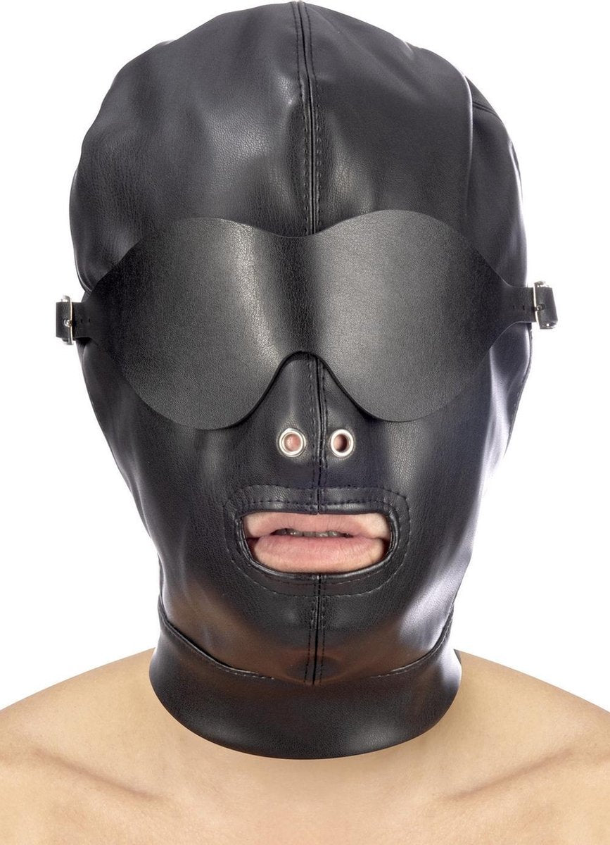 Fetish tentation - bondage masker - vrije neusgaten en mond - afneembare blinddoek - zwart