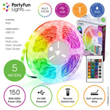 Partyfun lights usb led strip 5 meter ip65 met afstandsbediening, sefl-adhesive - afbeelding 2