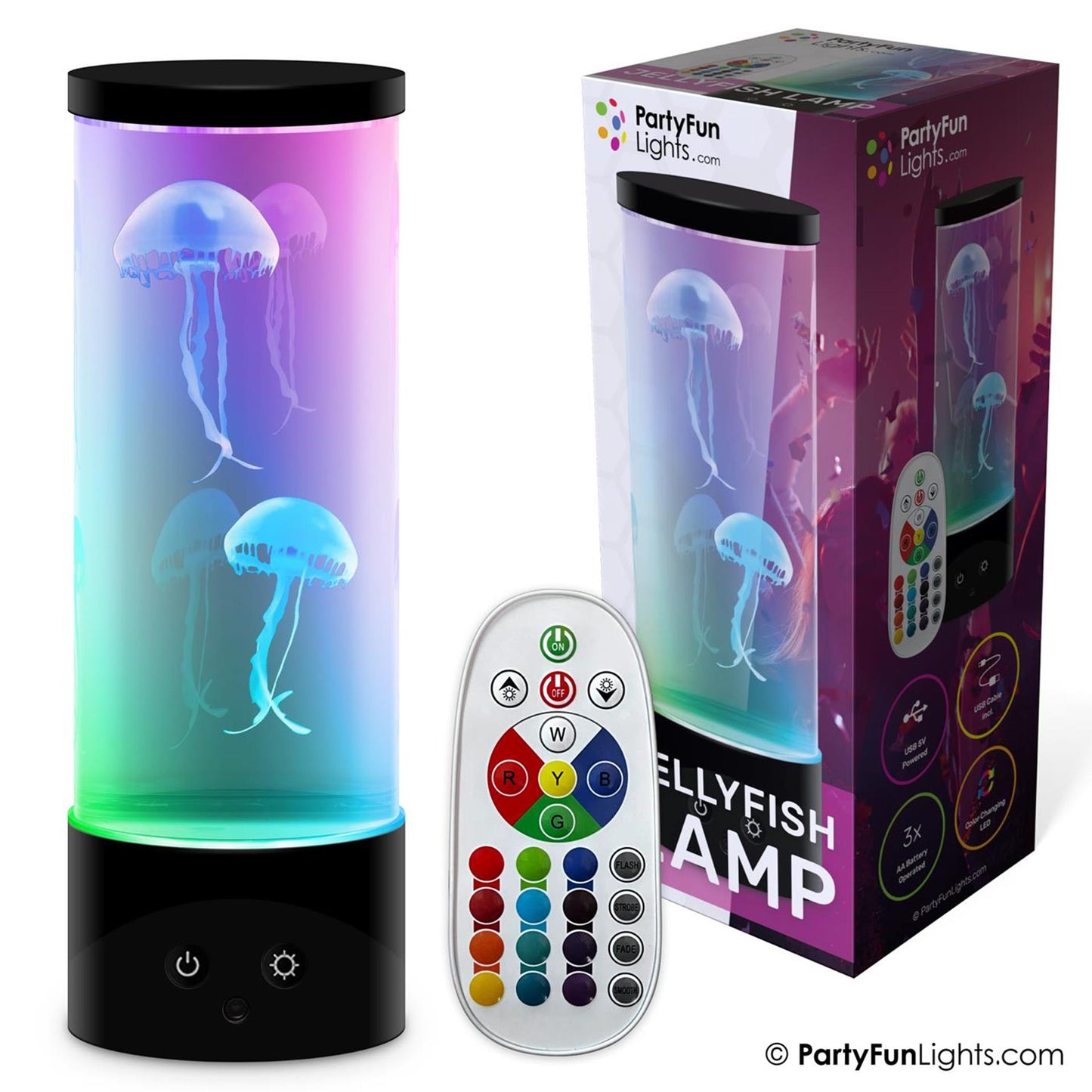 Partyfun lights tafellamp jellyfish multi colour led werkt op 3xaa batterij en usb