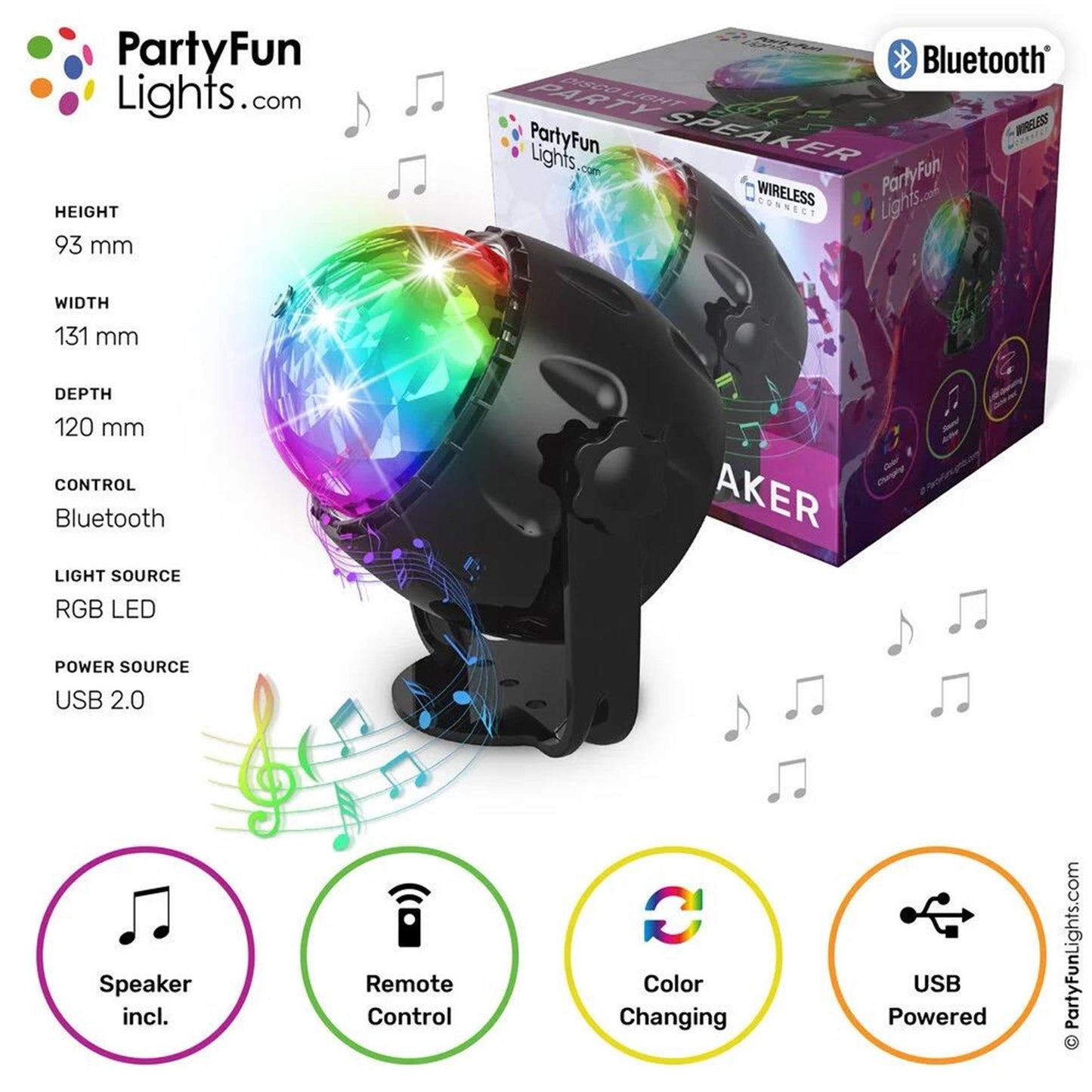 Partyfun lights usb bluetooth party luidspreker led colourchanging met afstandsbediening
