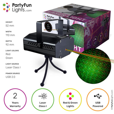Partyfun lights led laser licht met usb aansluiting rood groen 5,2x11x9,2cm