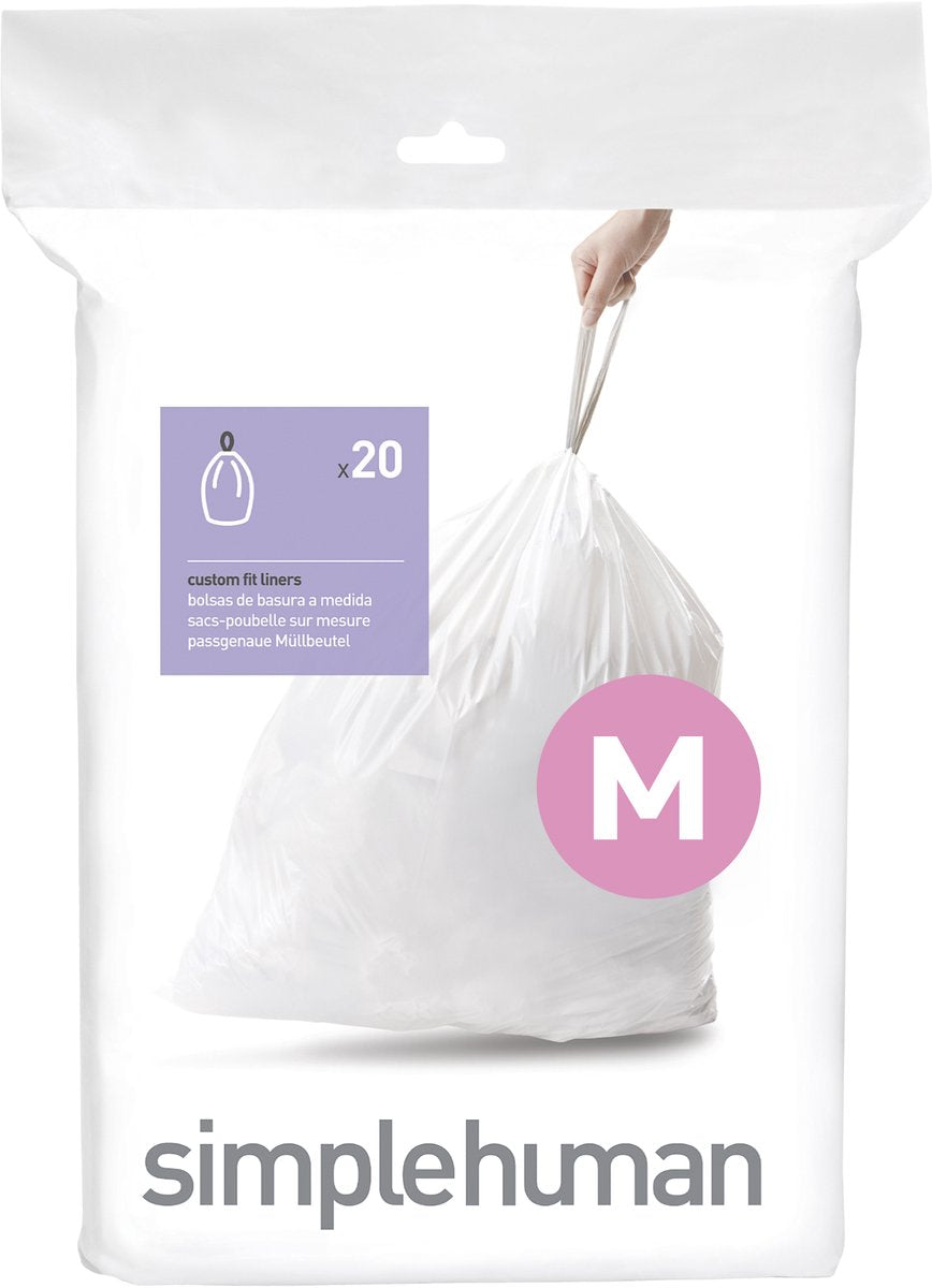 Simplehuman code m afvalzakken - 45 liter - 20 stuks - met trekband - wit