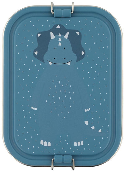 Trixie brooddoos groot - mr. triceratops - rsv lunchbox voor kinderen - makkelijk te openen broodtrommel - 2 vakken - blauw - dino - rvs