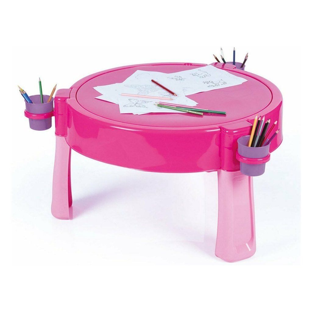 Dolu 2-in-1 watertafel zandtafel met accessoires roze 98x98x77cm