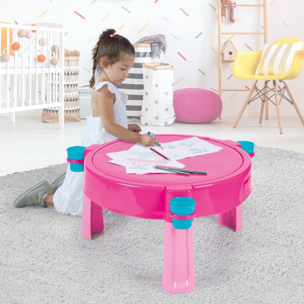 Dolu 2-in-1 watertafel zandtafel met accessoires roze 98x98x77cm